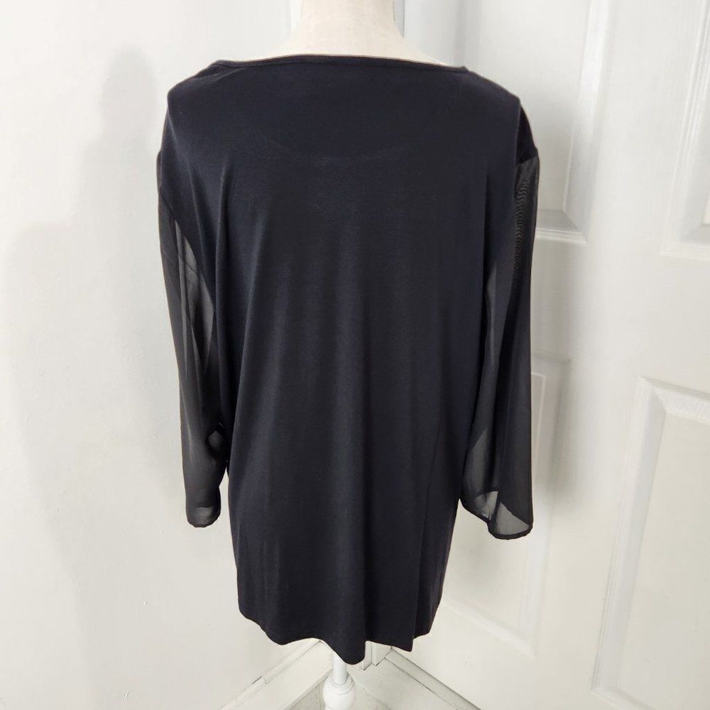 Chicos Top Womens 3 US XL Black Burnout Velvet Fringe Trim Goth Witch Festival - Picture 6 of 16